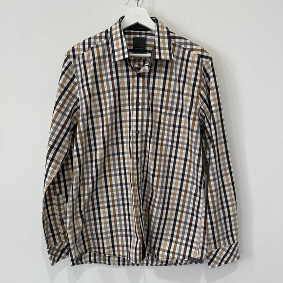 Orvieto Men's Long Sleeve Checkered Button Down Shirt in Neutral Tones Size M - Picture 1 of 17
